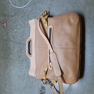 Coach foldover tote bag, tan/beige